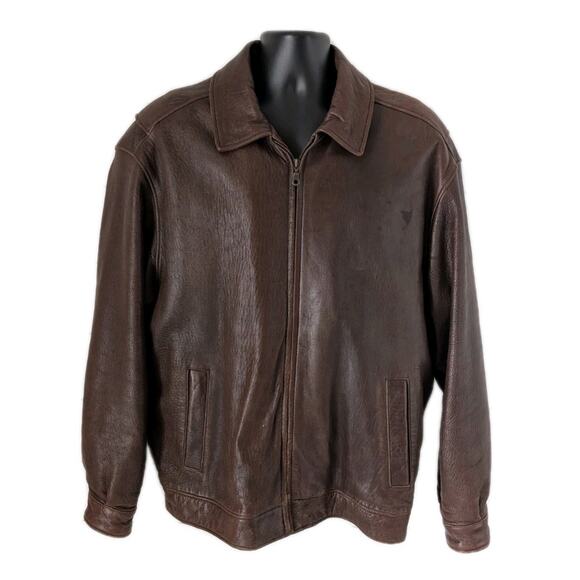 Field Gear Men’s Brown Genuine Leather Bomber Jacket LT Tall Distressed - Picture 1 of 16